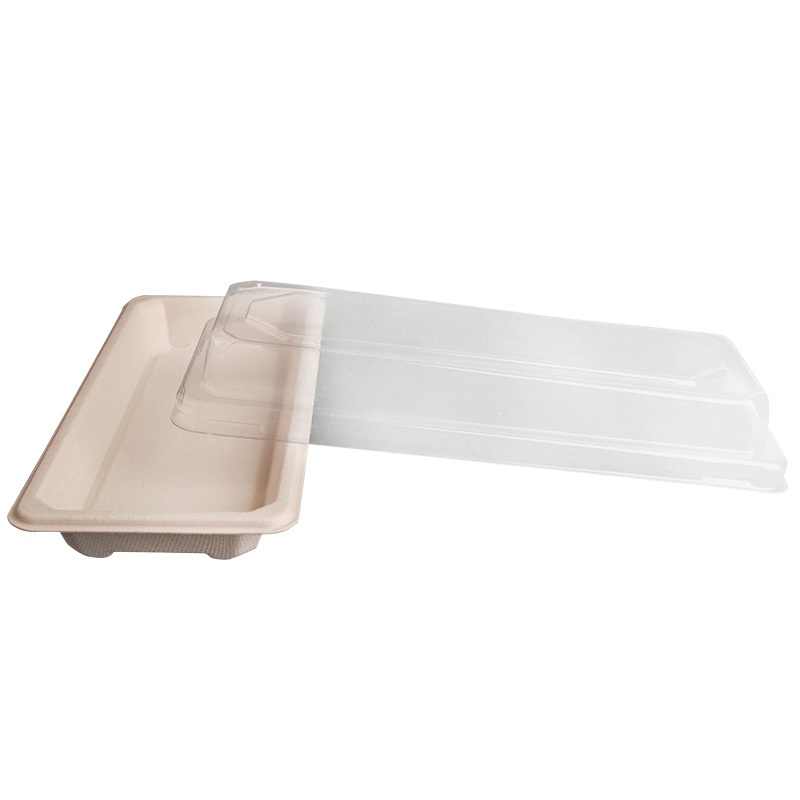 Biodegradable Sugarcane Pulp Sushi Container with PET Lid