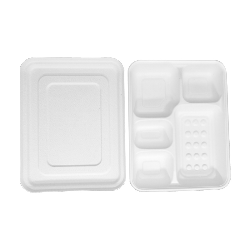 100% Compostable 5 Compartment Sugarcane Fiber Disposable Tray